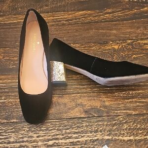 Kate Spade Black Heels with Glittering Gold Block Heel Size 7